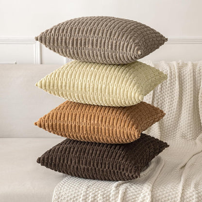 MIULEE Corduroy Throw Pillow Covers - Soft Boho Striped Design | 16x16 Inch for Modern Farmhouse Decor