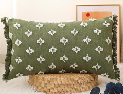 12x24 Tassel,3D Boho Long Lumbar Pillow Cover with Flower Patterned Cotton Decorative Long Lumbar Pillow Cover Pillow