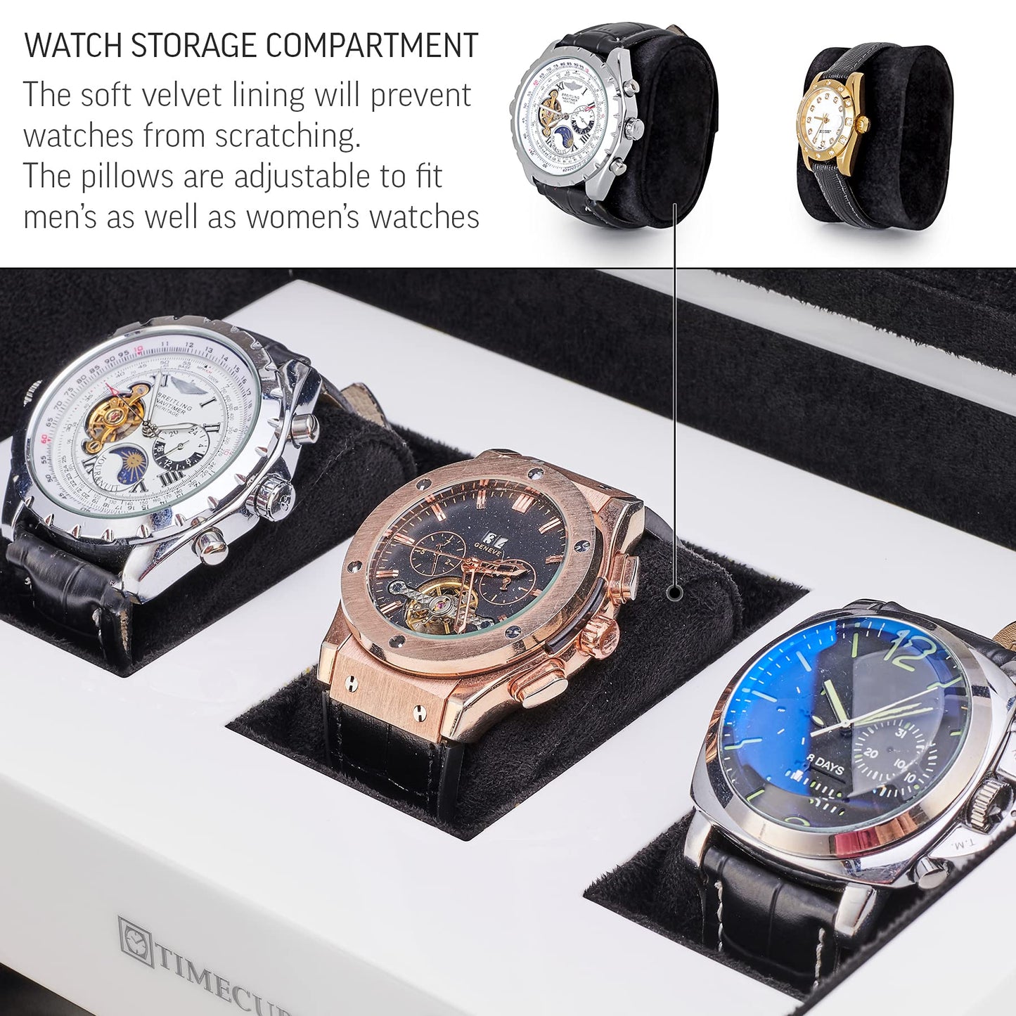TIMECUBE Watch Winder for 4 Watches with 15 Winding Programs and 3 Watch Storage Slots (White)