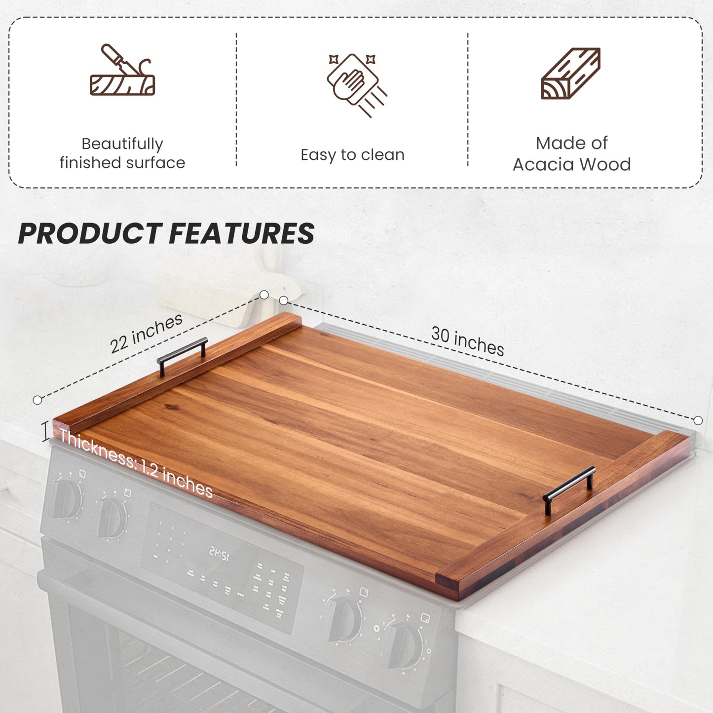 TIDITA Acacia Wood Stove Top Covers for Electric Stove - Wooden Noodle Board for Gas Stovetop - Stove Top Covers for Gas Burners - Wooden Kitchen Sink Cover for Counter Space & Decorative Tray