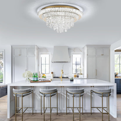 24 inch Flush Mount Crystal Chandelierse with Remote and APP Gold, Modern Elegant LED Crystal Raindrop Ceiling Light Fixtur, 3CCT Dimmable, for Living Room Kitchen Island Bedroom Entryway Foyer
