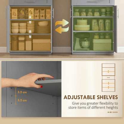 HOMCOM 72" Kitchen Pantry Cabinet, Freestanding Tall Storage Cabinet with 4 Doors, Drawer and 3 Adjustable Shelves for Dining Room, Gray