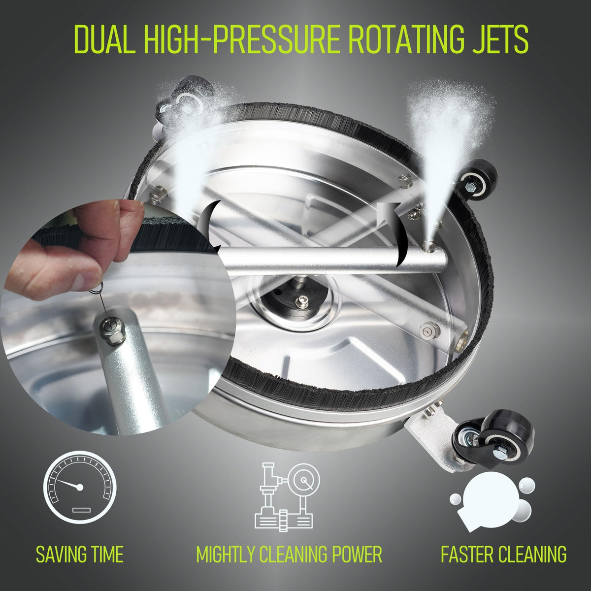 Hourleey 24" Pressure Washer Surface Cleaner with Dual Handles, Stainless Steel Surface Cleaner with 4 Wheels for Driveways, Pathway, Sidewalks, Patios, Decks, 4500 PSI with 3/8" Quick Connector Kit