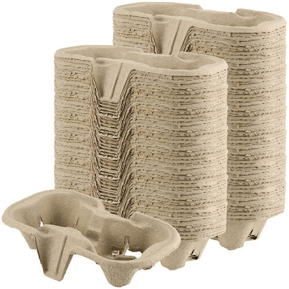 JEUIHAU 100 Pack Pulp Fiber Drink Carrier Tray for 8-24 oz Cups, Biodegradable Carrier for Hot or Cold Drinks, Ideal To Go Drink Holder for Car Food Delivery