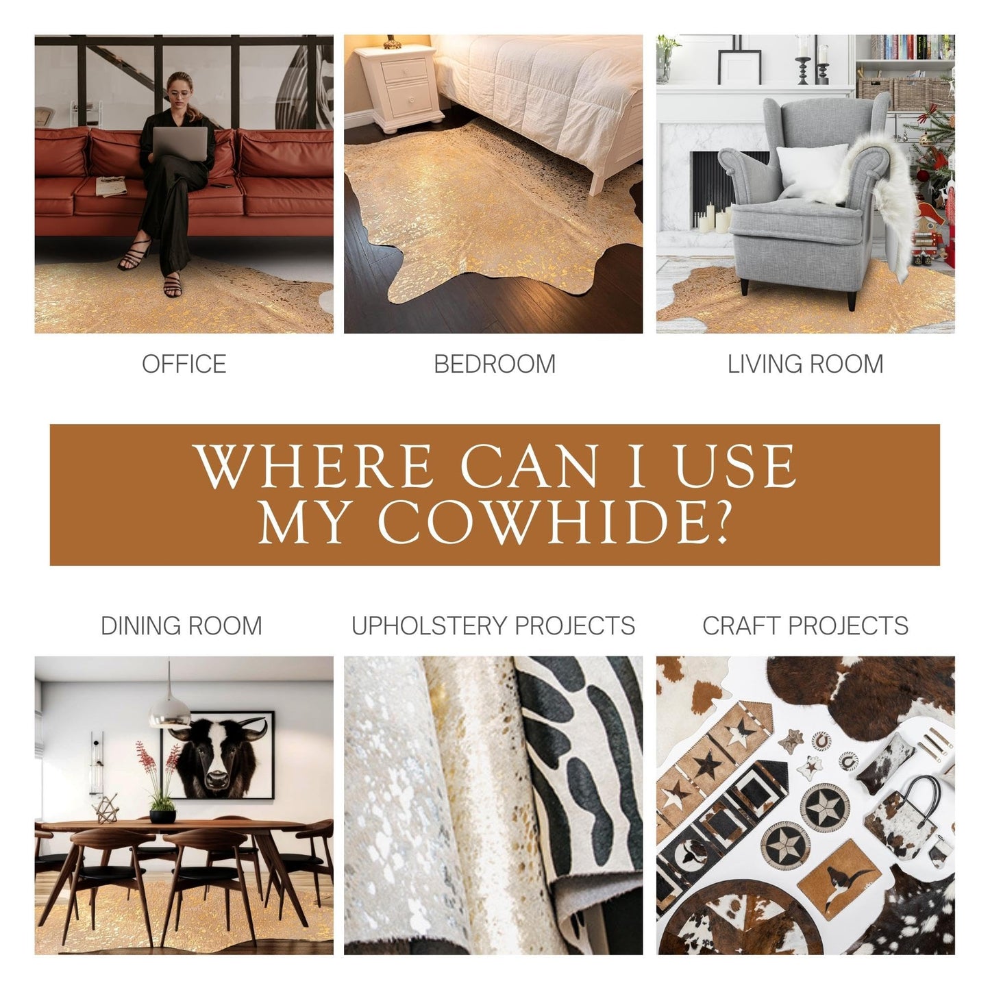 Sunshine Cowhides 100% Genuine Metallic Gold On Off White Cowhide Rug - Modern Style Animal Skin Rug & Floor Carpet for Living Room, Bedroom, Kitchen & More - Extra Large (6x7-8 Ft.)
