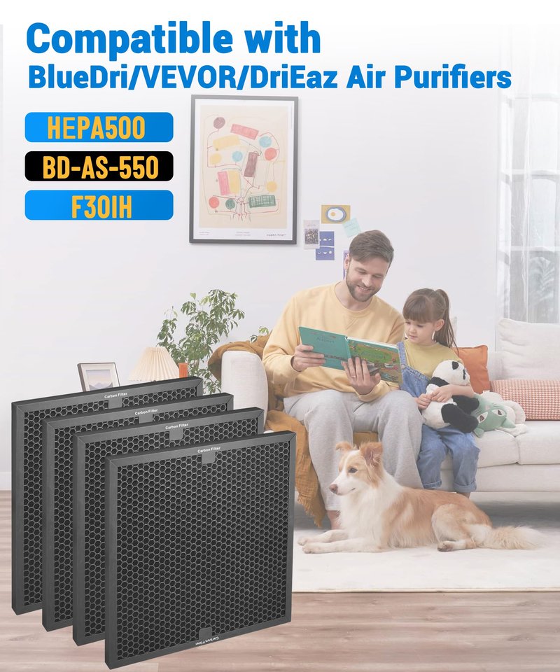 4 Pack-Facecool Air Scrubber Active Carbon Filter Compatible with Dri-Eaz, Mounto, BlueDri, and VEVOR Air Purifier, Part HEPA500 & BD-AS-550 & F301H, 16'' x 16'' x 1''