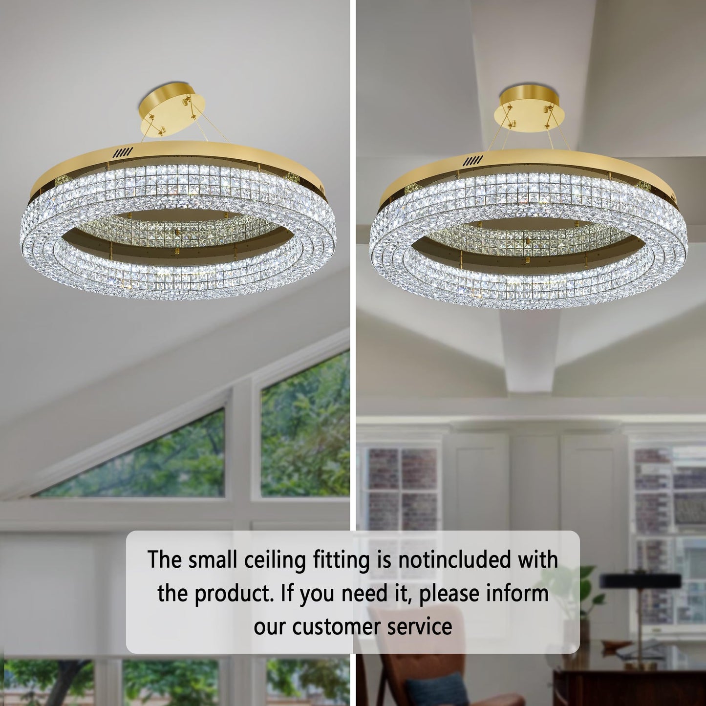 ykolupty 40'' Crystal Chandelier for Living Room Large Chandeliers for Living Room Crystal Flat Mounted Ceiling Lights Dining Room Bedroom Dimmable 2700-6000K (Gold Chandelier)