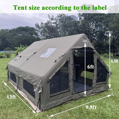 Large Luxury Inflatable Camping Tent, Technology Cotton Canvas Tent for 4-6-8-10-12 People | Breathable and Waterproof Tent with Skylight and Stove Jack, Suitable for Family Camping of 12 ㎡