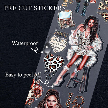 Dizdkizd Washi Tape Set, 4 Pre-Cut Animal Print PET & Washi Tapes Stickers with Diverse Sexy Women, Flowers, Adult Journaling Supplies for Collage Scrapbooks Craft Project