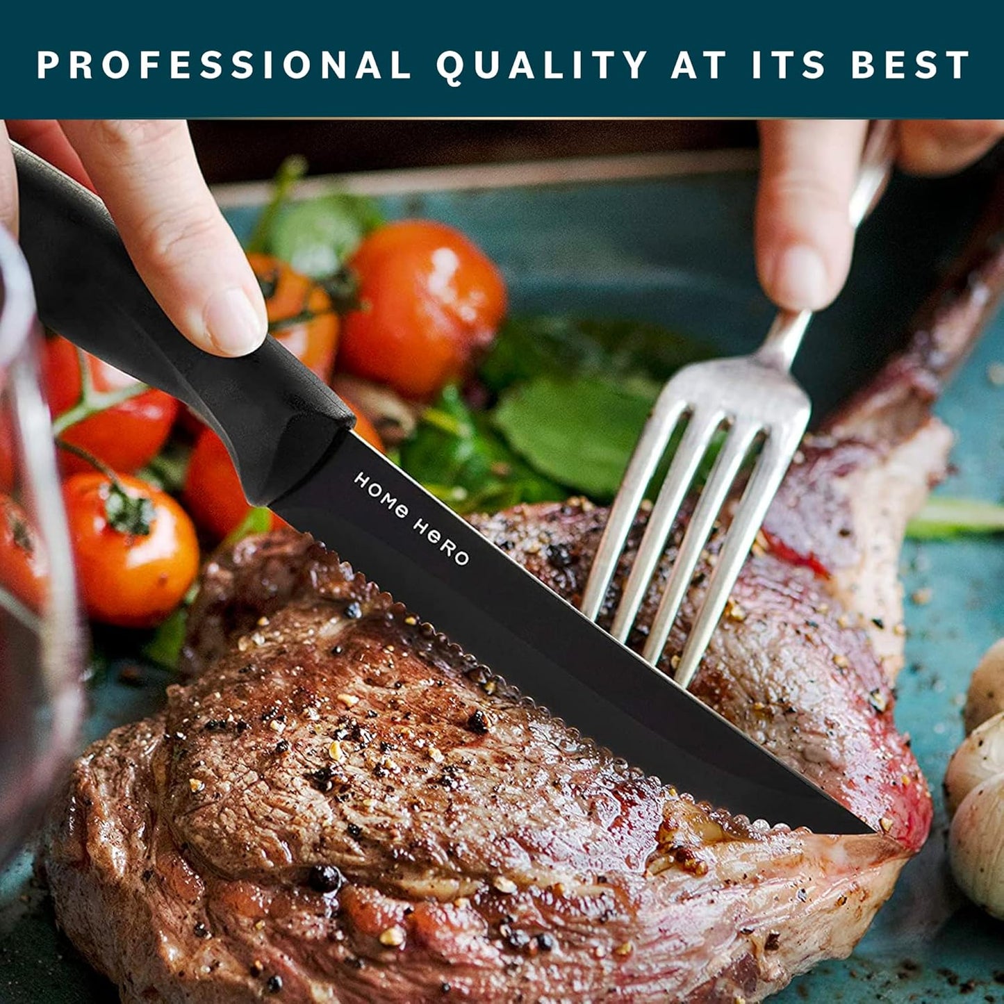 Home Hero 12-Piece Razor-Sharp Steak Knives Set, High-Carbon Stainless Steel with Ergonomic Handles for Precise Cutting