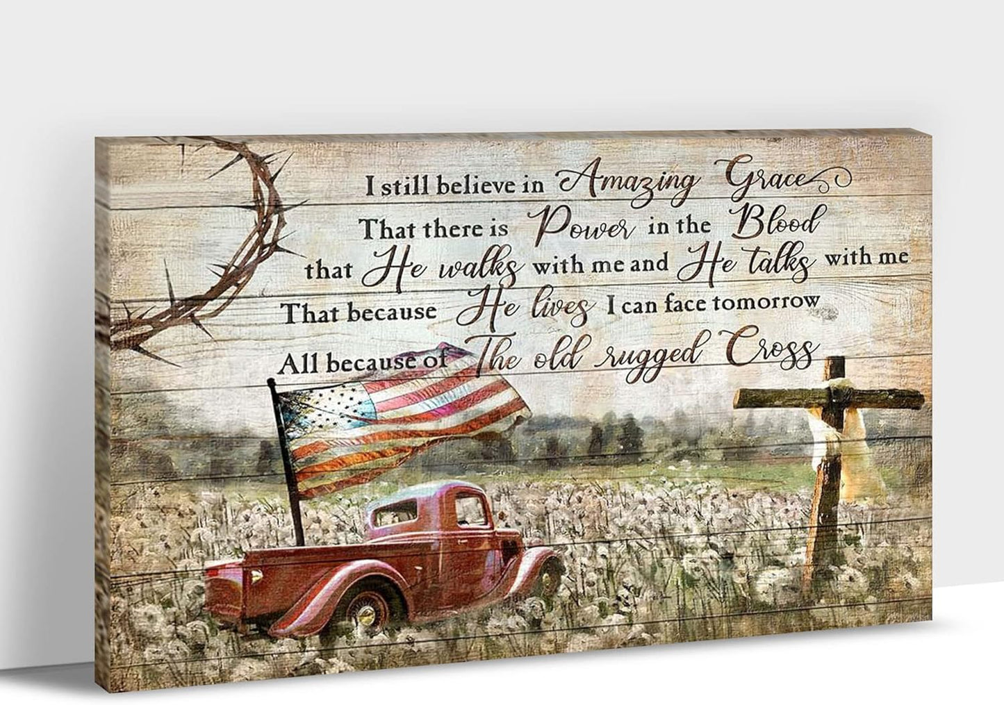 Farmhouse Wall Art, Red Truck Pictures with Inspirational Quotes, Vintage Truck Canvas Prints 12x18 Inch
