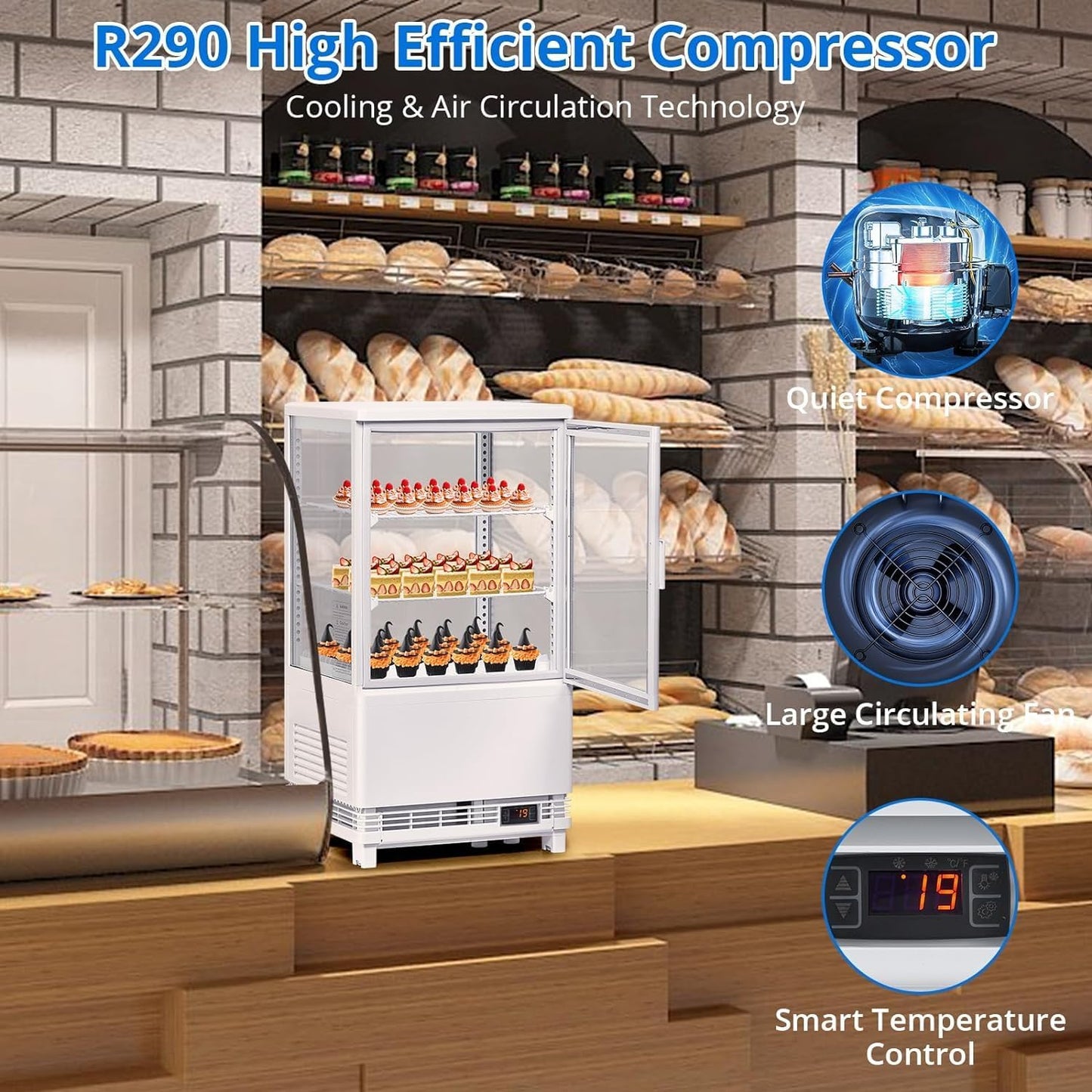 GAOMON Kxr33SQBkJRMmt1QW8Wgdw3et 8ED27DQXDW03 Countertop Refrigerator Cu.Ft. Bakery Display Case, 2.1 Cubic Feet, White