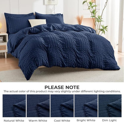 HYMOKEGE Navy Blue California King Comforter Set - 7-Piece All-Season Luxury Bedding Collection