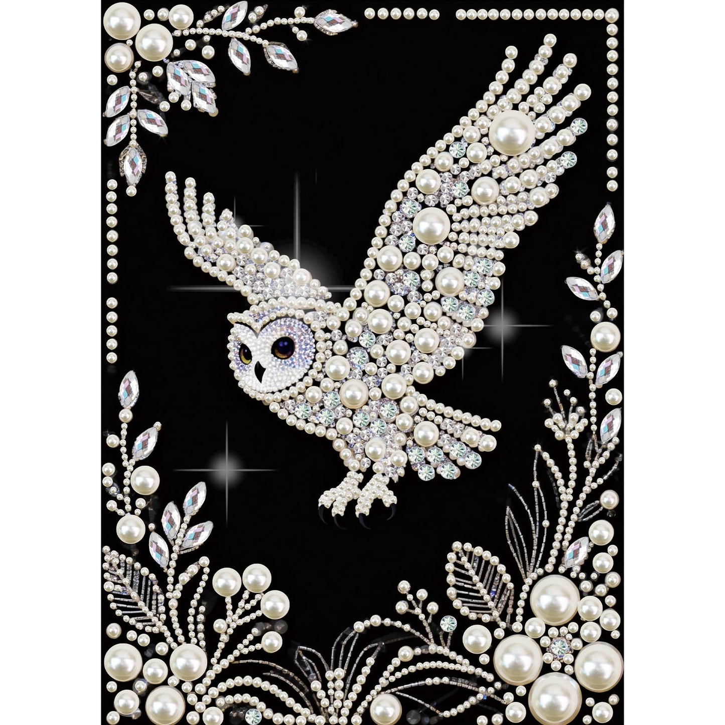 MVVMTOP Pearl Diamond Painting Kits for Adults Beginners, 5D DIY owl Diamond Art with Half Round Pearl Drills and Crystal Rhinestones, Sparkling Diamond Dots Craft for Home Wall Decor