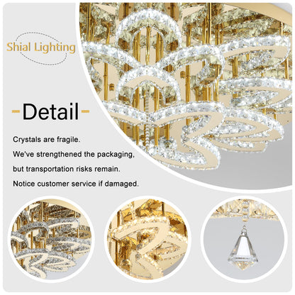 Shial Lighting 40" Modern Crystal Chandelier for Dining Room LED Dimmable Flush Mount Chandeliers Gold Ceiling Chandelier for Living Room Bedrooms