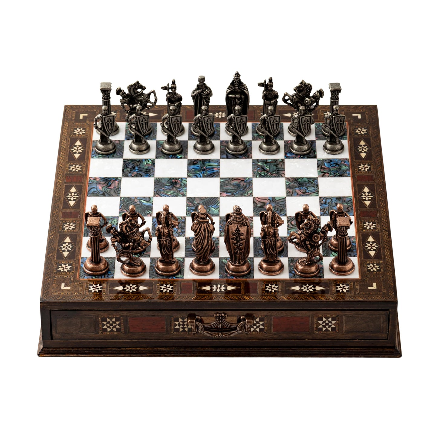 15’’ Unique Handmade Chess Set – Handmade Wooden Storage Board with Metal Chess Pieces – Luxury Gift for Men and Collectors – Gift for Dad (Purple)
