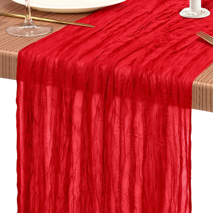 30 Pack Cheesecloth Table Runner 10FT Red Table Runner Boho Gauze Cheese Cloth Table Runners Long Rustic Sheer Table Decorations for Wedding Party Baby Bridal Shower Birthday Holiday Home