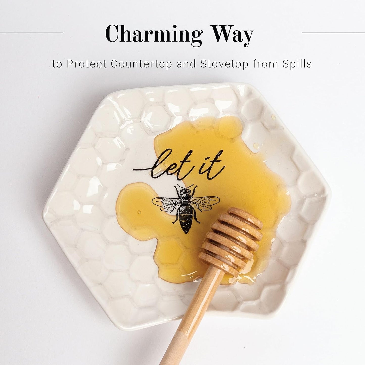 Youngs Ceramic Bee Spoon Rest, Large Spoon Holder for Cooking Spoons, Spatula, Ladle, Heat Resistant Utensil Rest, 5"x5"