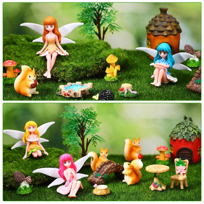 GGSTDDUP 25Pcs Fairy Garden Accessories, Miniature Garden Ornaments Landscape Decorations Mini Fairy Figures Animal Plant Furniture Set for DIY Terrarium Potted Plants Dollhouse Desk Decor