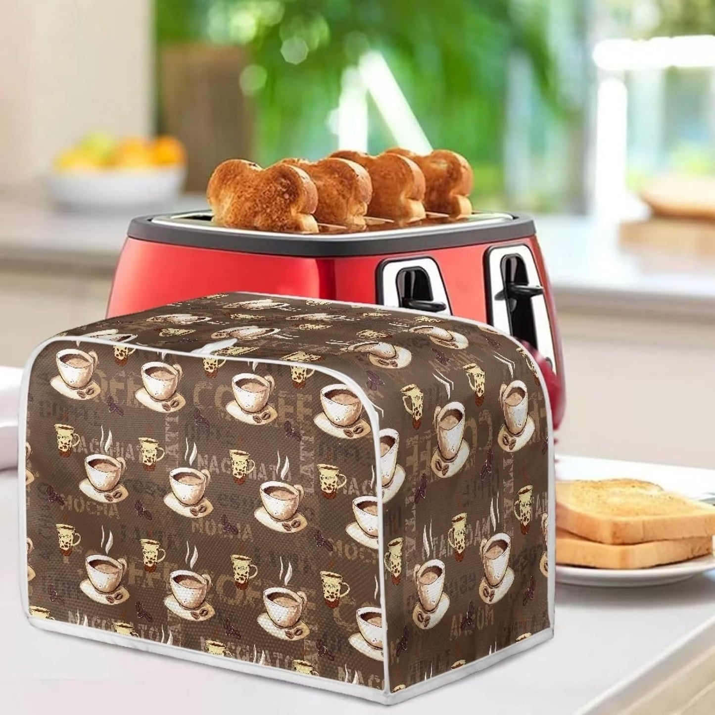Coffee Design 2 Slice Toaster Dust Covers, Decorative Lotus Print, Stain Resistant Kitchen Appliance Cover