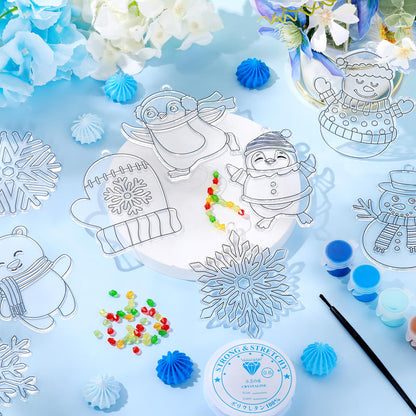 Capoda 36 Sets Winter Suncatchers Craft Kits DIY Animal Snowflake Sun Catcher Paints Craft Kits Window Paint Art Suncatchers Ornaments Decorations for Winter Holiday Xmas Party Activity Art Project