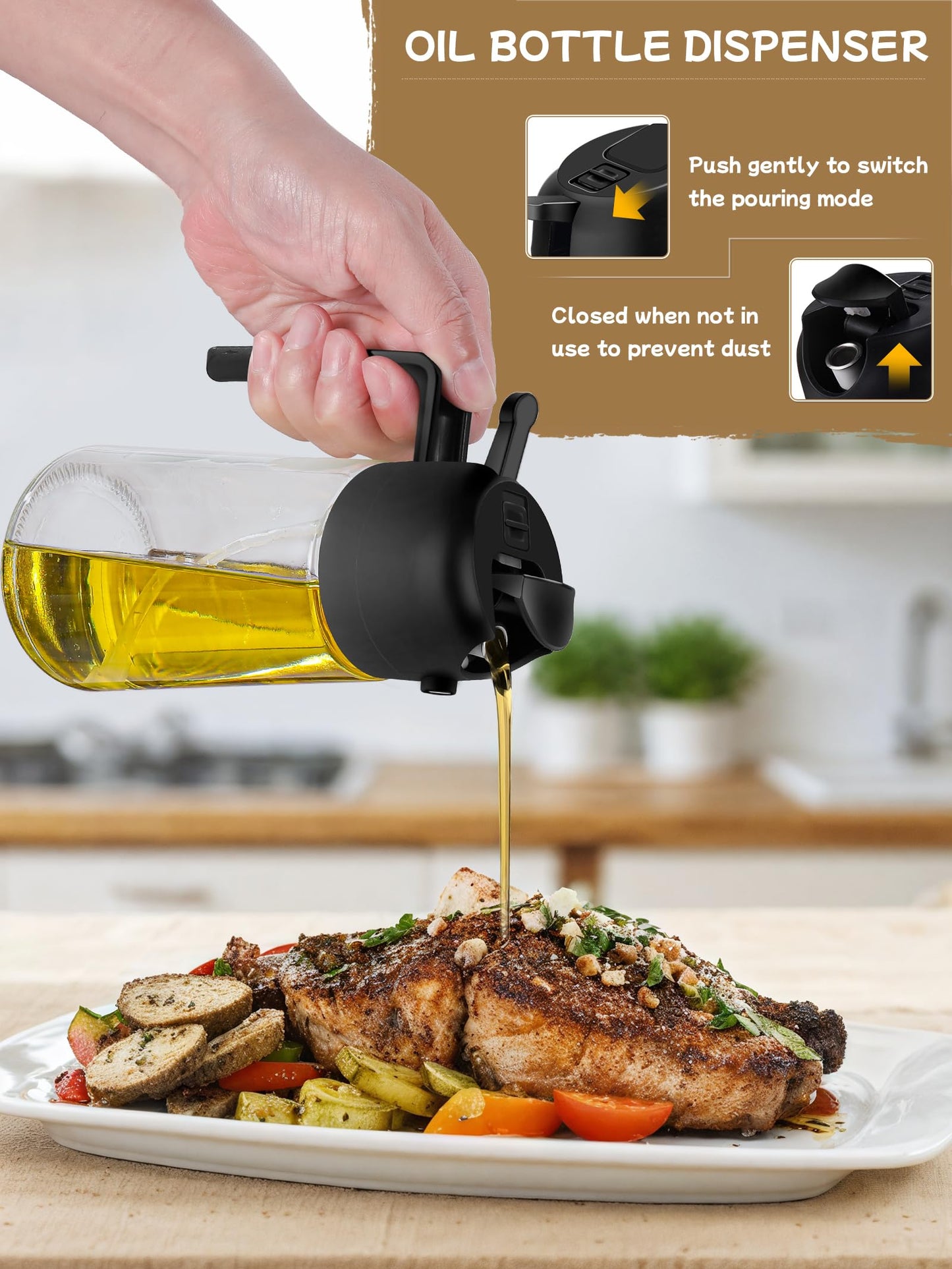 Oil Sprayer for Cooking 2pcs,2 in 1 Oil Dispenser and Oils Sprayer Kitchen Gadgets-16oz Glass Oils Spray Bottle,Mist Olive OilDispenser,Air Fryer,Salad,Grill (White Kitchen Accessories)
