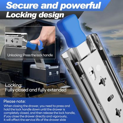 SHUHANG 1 Pair 170 lb Load Capacity Heavy Duty Locking Drawer Slides 12 14 16 18 20 22 24 26 28 30 32 34 36 38 40 Inch Full Extension Ball Bearing Side Mount Rail with Lock Industrial Tool Box Runner