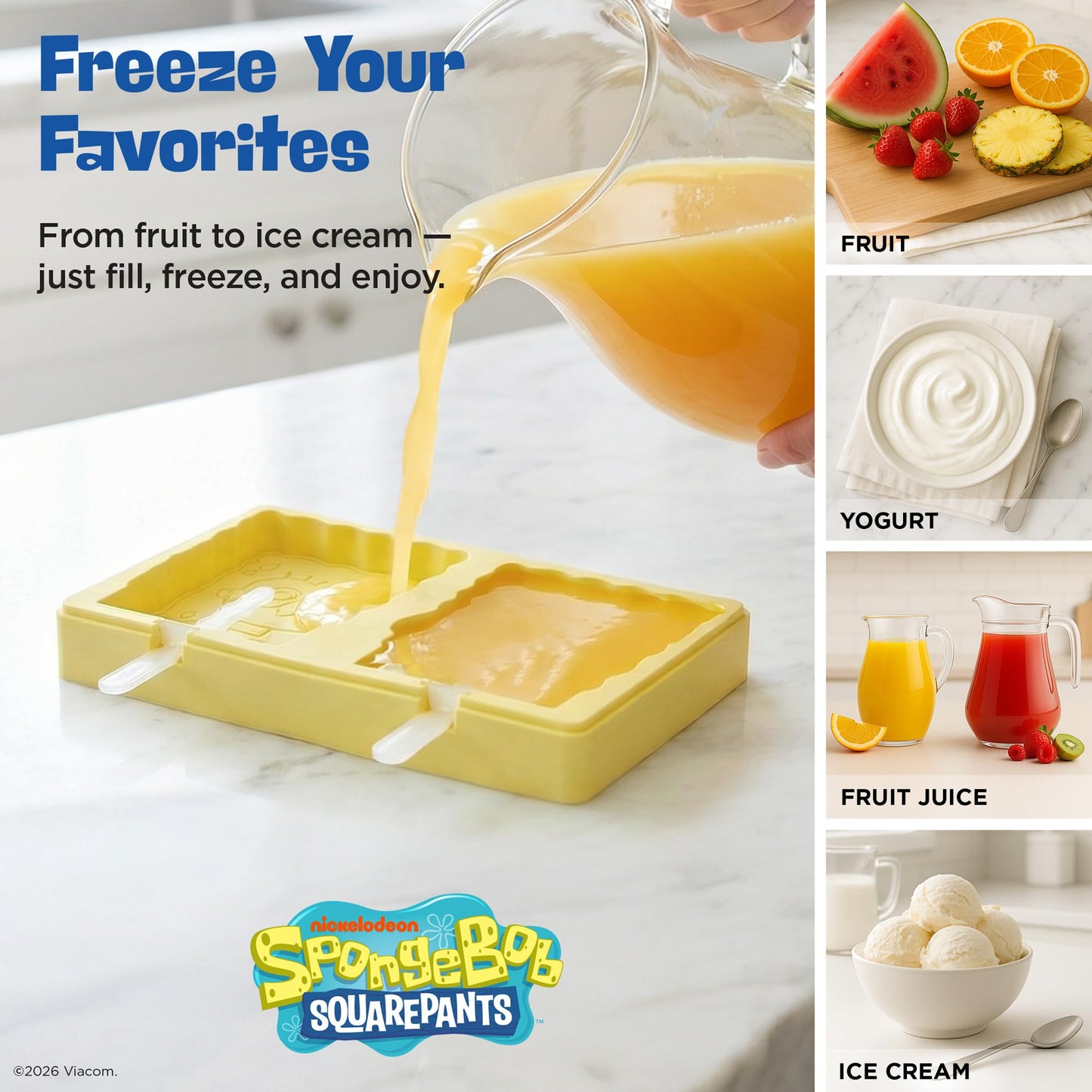 Nickelodeon Silicone Popsicle Molds with Lid–Compact BPA-Free Popsicle Maker Featuring SpongeBob, Flexible Ice Pop & Ice Cream Molds with Sticks, Dishwasher Safe, 2 Mold Set for Homemade Frozen Treats