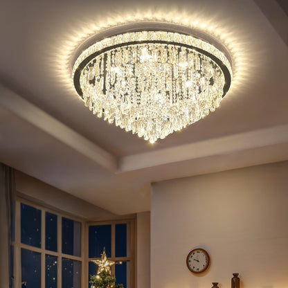 Dia 32" Modern Crystal Chandeliers LED Dimmable Living Room Chandelier Black Pendant Lighting Crystal Ceiling Light Fixture for Entrance Bedroom Hallway Foyer