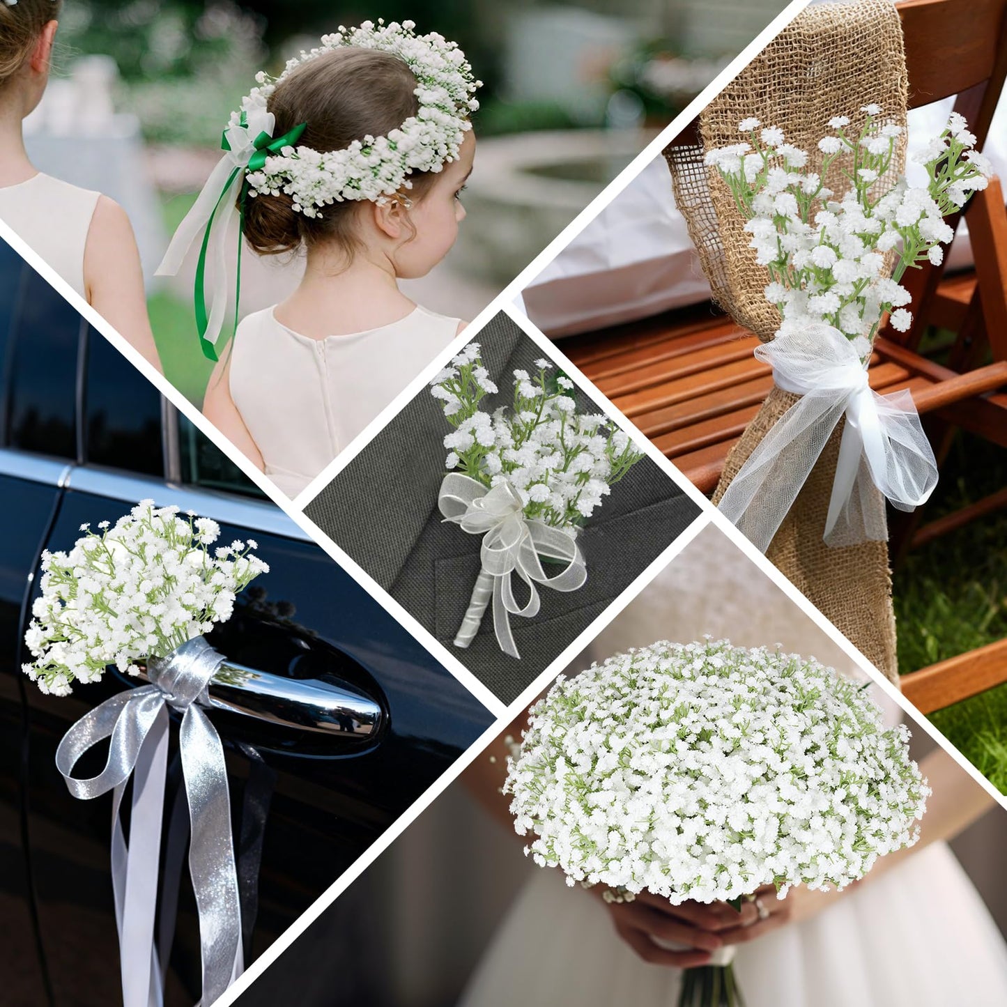 Suaycy 30 Pcs Babys Breath Artificial Flowers, 17.7" Real Touch White Gypsophila Bouquet, Fake Baby Breath Bulk for Wedding Centerpieces, Party, DIY Floral