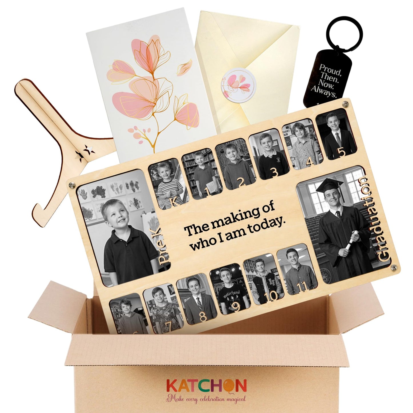KatchOn School Years Picture Frame Pre-K to 12 Graduation Gift Kit for Class of 2026, Graduation Picture Display, Graduation Photo Banner Collage with Gift Card and Inspirational Keychain
