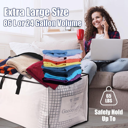 Sweet Dolphin Extra Large Moving Bags - 12 Pack Heavy Duty Storage Totes with Strong Zippers & Handles | Space-Saving Solution
