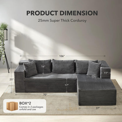 106” Modular Sectional Sofa, Cloud Sectional Couch with Deep Seat, Modern Modular L-Shape Sofa Couch with Chaise,Upholstered Couches for Living Room Bedroom No Assembly Required