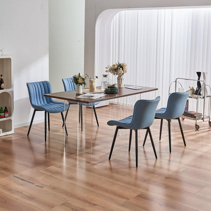 YOUNUOKE Mid-Century Modern Dining Chairs Set of 2, Blue PU Leather Upholstered Kitchen Chairs with Black Metal Legs, Armless Accent Chair for Dining Room, Guest Reception Room