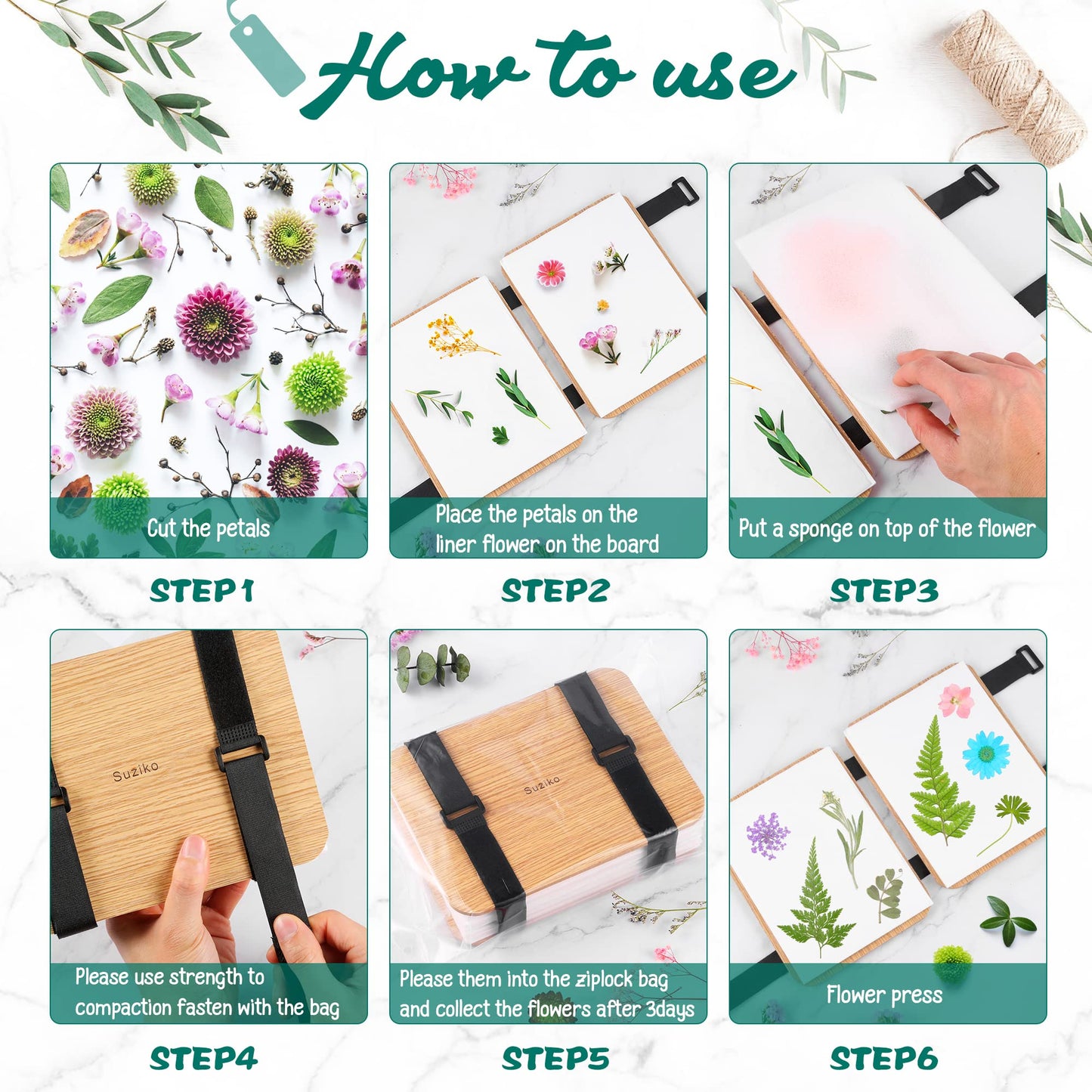 Suziko Professional Flower Press Kit 6 Layers 6.3 x 8.3 inch, Flower Pressing Kit for Adults Kids, Leaf Press,Great Gift Valentine's Day