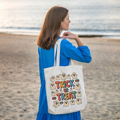 LRYBUD Halloween Tote Bag Trick or Treat for Women Canvas Womens Work Tote Bag Gifts