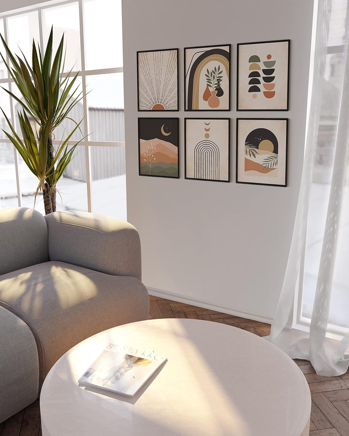 HAUS AND HUES Boho Prints Neutral Wall Art, Set of 6 Mid Century Modern Aesthetic Prints for Wall Decor, 8x10 UNFRAMED