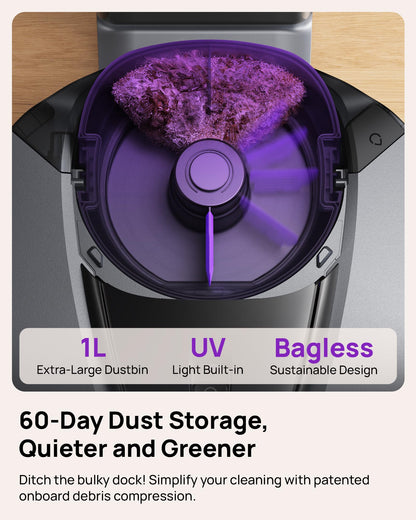 3i G10+ Robot Vacuum and Mop Combo, 18,000 Pa Suction, 60-Day Hands-Free Cleaning with Quiet Debris Compression, Smart LiDAR Navigation, Auto Extension Along Edges, Ideal for Hard Floors & Carpets