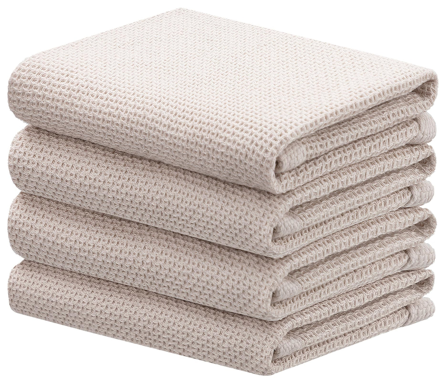 joybest Cotton Kitchen Towels, 4-Pack Waffle Weave Ultra Soft Absorbent Dish Towels Quick Drying Dish Cloths, 18 in x 28 in, Beige