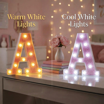 EUFONY Pink Glitter Marquee Light Up Letters, Battery Operated LED Letter Lights Signs for Pink Birthday Party Table Decorations, Wall Decor for Girls Bedroom, Initial Letter O with Cool White Lights
