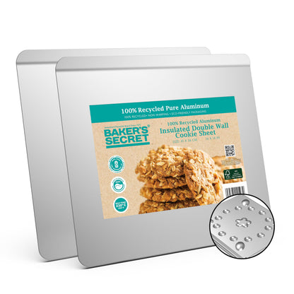 Baker's Secret 2pcs Pure Aluminum Insulated Cookie Sheet Commercial Grade, Baking Tray for Oven 100% Recycled Cookie Sheet Extra Thick - The Natural Collection