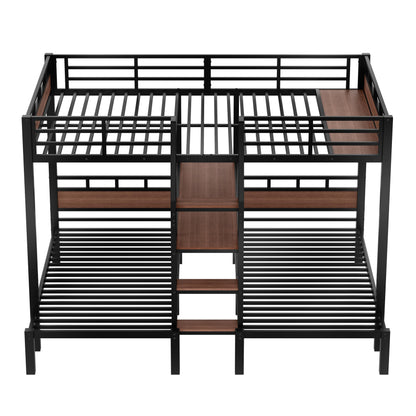 Bellemave Queen Over Twin Over Twin Bunk Beds for 3 Kids,Metal Heavy Duty Triple Bunk Bed Frame with Stairs and Storage Shelf,3 Bed Bunk Beds,Twin Size Triple Bed,Black