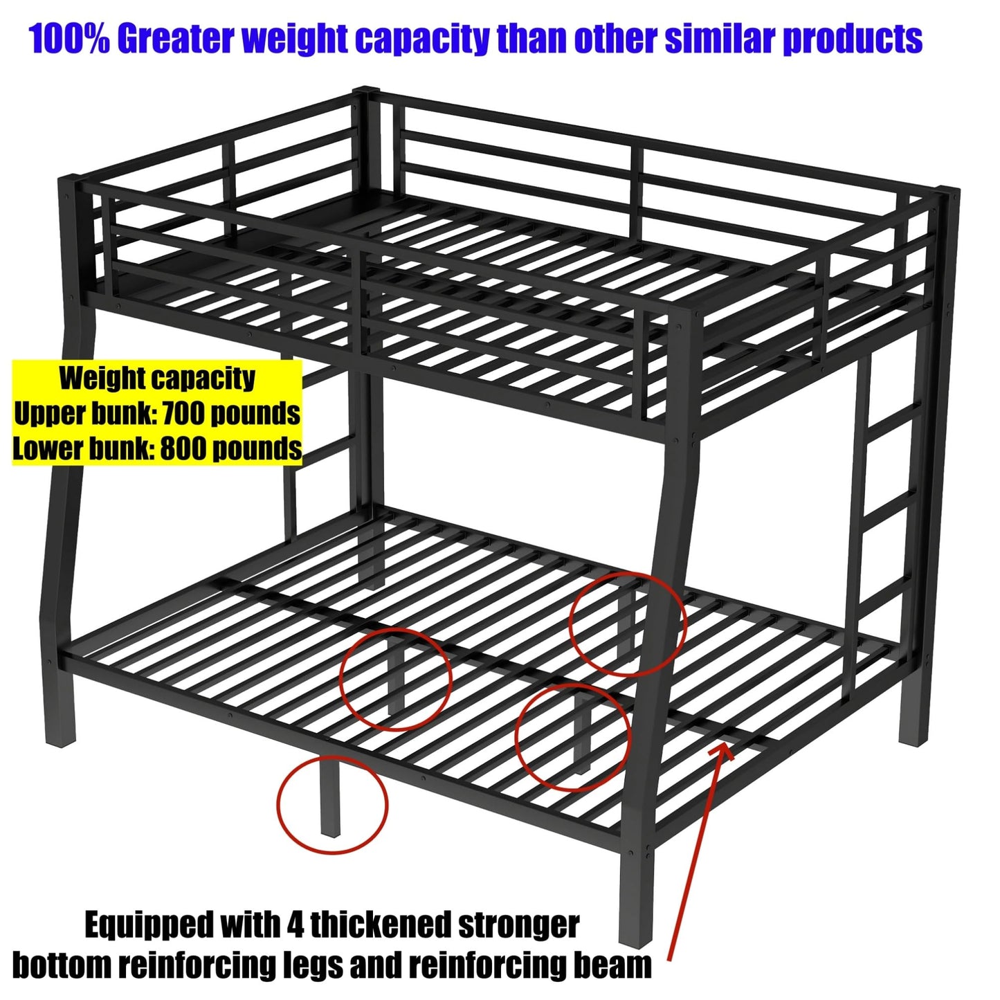 LUCALEO Latest Upgraded & Stronger Thickened Metal Bunk Bed Twin XL Over Queen Size, Heavy Duty Safer More Stable Steel Bunkbeds (Greater Weight Capacity) (Twin XL Over Queen)