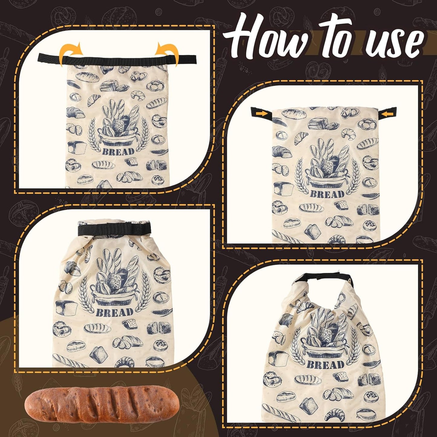2 17" 12" Pcs Bread Bags for Homemade Maker Gift Zipper Reusable Beeswax Bread Storage Bags with Lining Large Freezer
