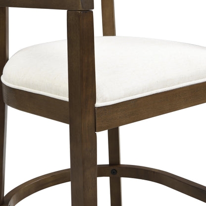 Christopher Knight Home Ebany 25.25" Barstools Set of 2, Rubberwood Counter Stool, Upholstered Seat Bar Chair, Curved Back Barstool, Open Design Stool for Kitchen Dining Island Table, Beige + Walnut