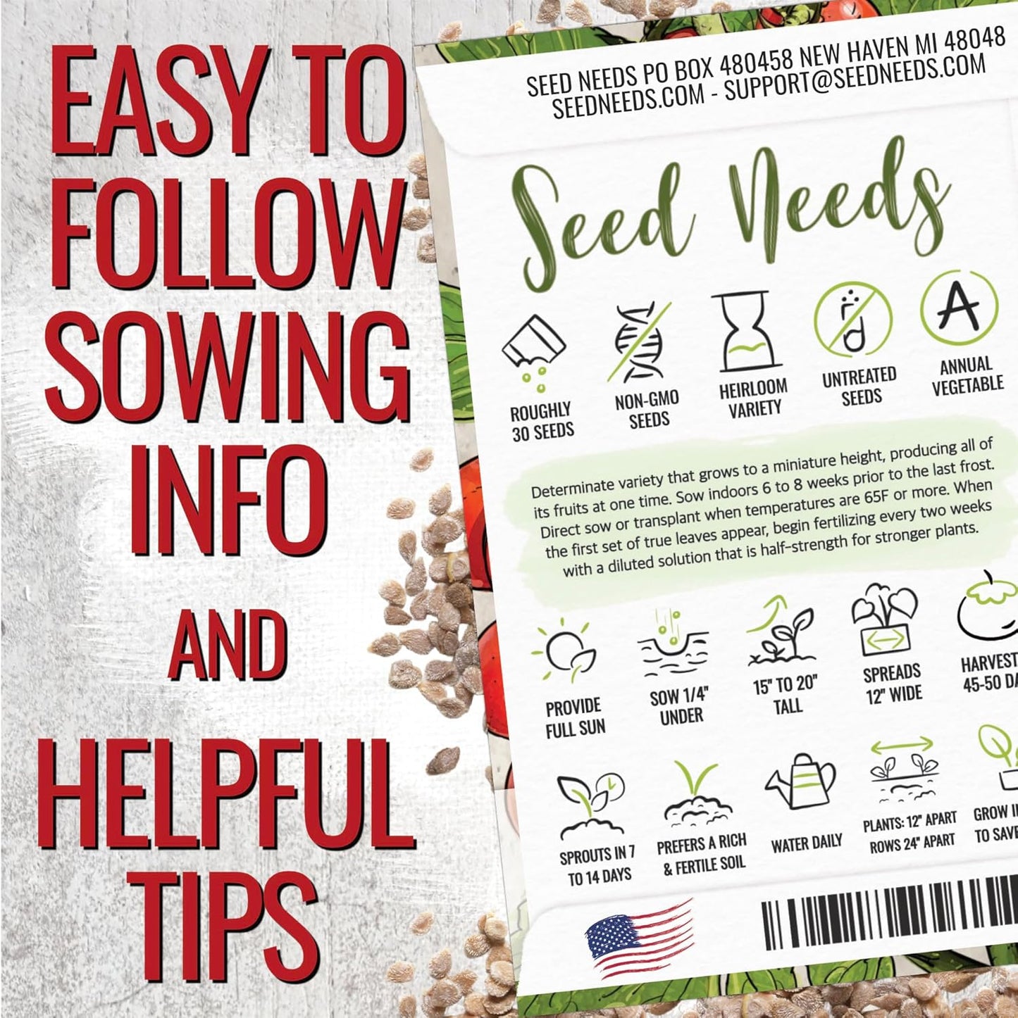 (5 Packs) Seed Needs Tiny Tim Tomato Seeds for Planting Dwarf Cherry Tomatoes - Non-GMO Heirloom & Untreated Veggie