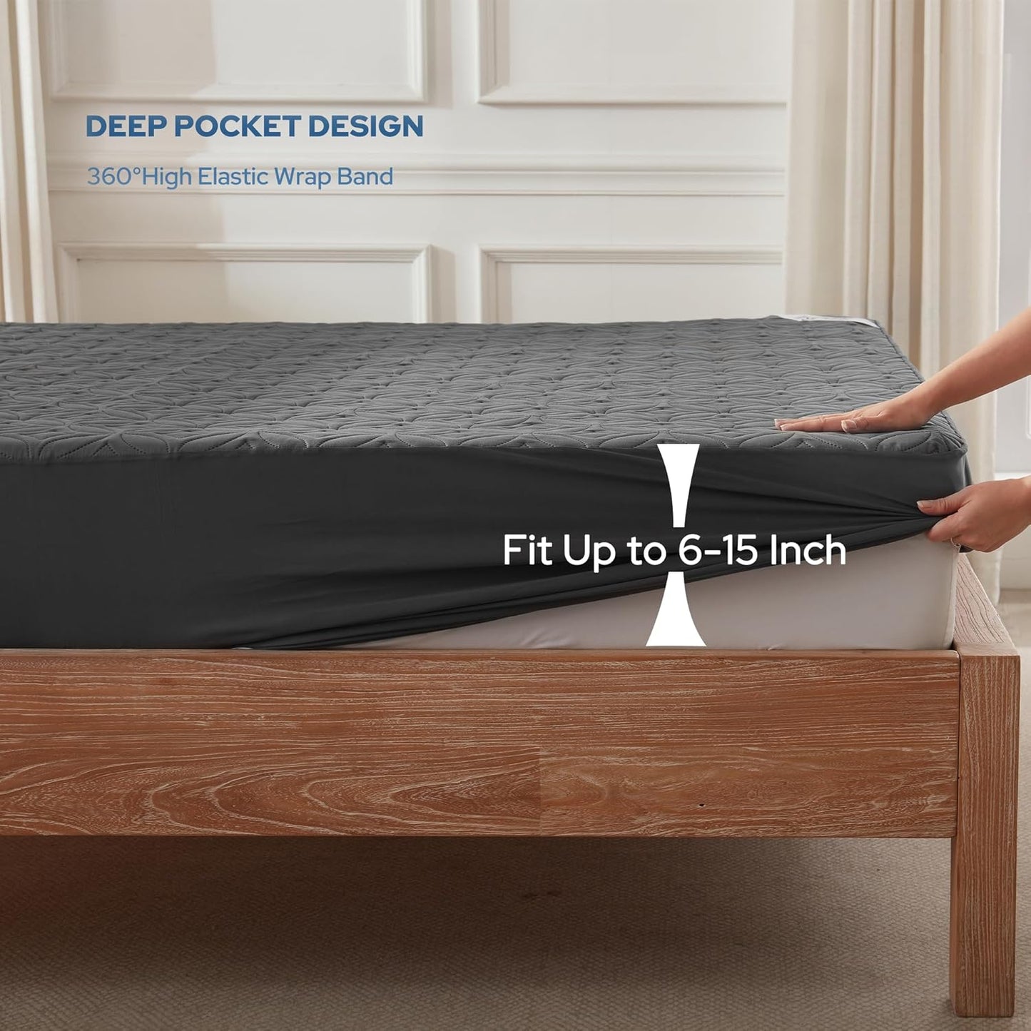 BEDLORE Waterproof Mattress Protector - Twin XL Deep Pocket Pad (6"-15" Depth) | Soft, Breathable, Dirt-Proof Cover (Gray)
