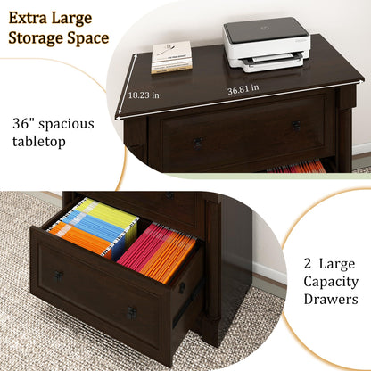 blini 2 Drawer File Cabinet Farmhouse Lateral File Cabinet with Hanging File Folders，Fits Letter/Legal/A4 Sizes, 36.8" Large Wood File Storage Cabinets Printer Stand for Home Office