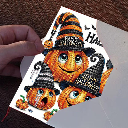 SHEGZHUC 6 Pack Diamond Painting Gift Card Diamond Art Kits for Adults Birthday Wedding Anniversary Greeting Get Well Congratulations Thank You Cards with Envelopes || Pumpkin Halloween Gothic