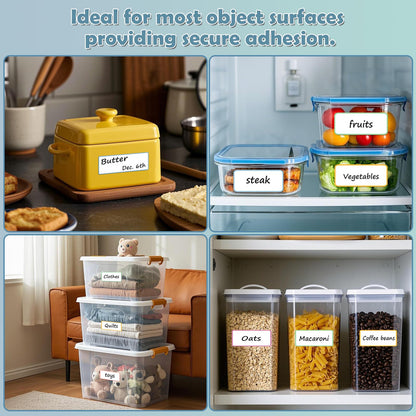 PPB Dry Erase Labels Sticky Notes for Containers, Reusable Waterproof Removable Stickers for Organizing, Freezer, Kitchens, Classroom, Whiteboard, All Purpose Use (1.2”x 2”, White, 60 Dots)